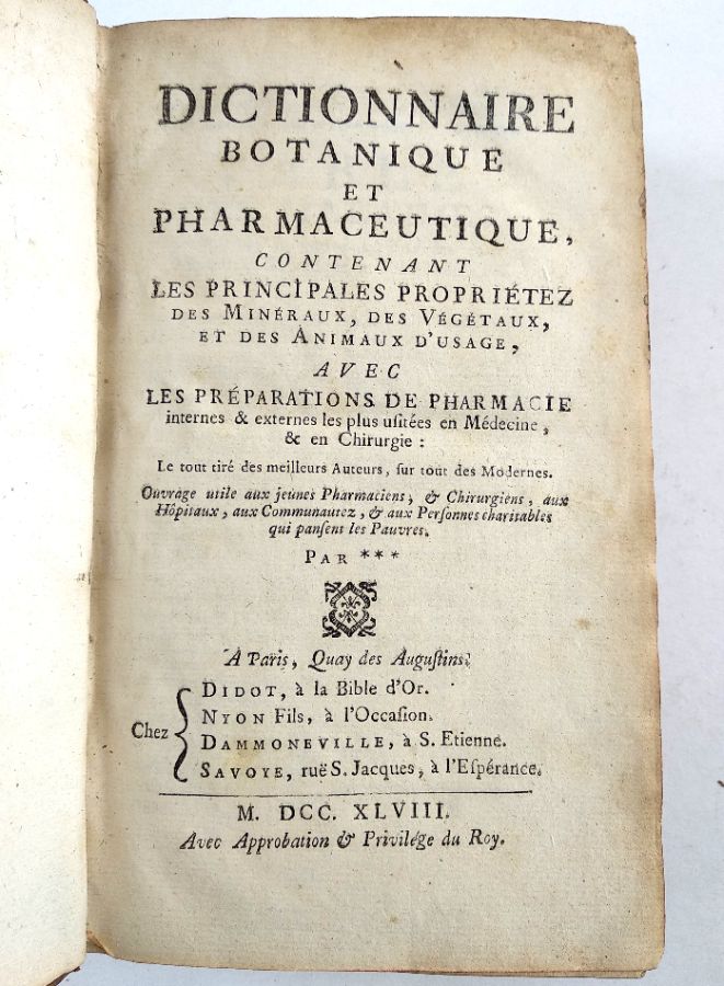 Dictionnaire Botanique et Pharmaceutique – 1748