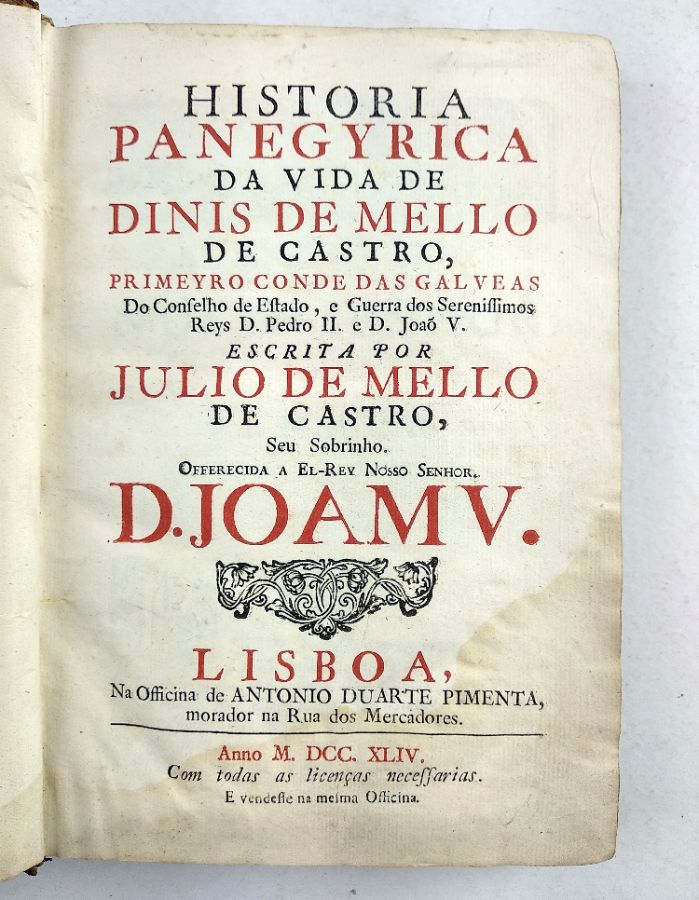 História Panegyrica da Vida de DINIS DE MELLO DE CASTRO