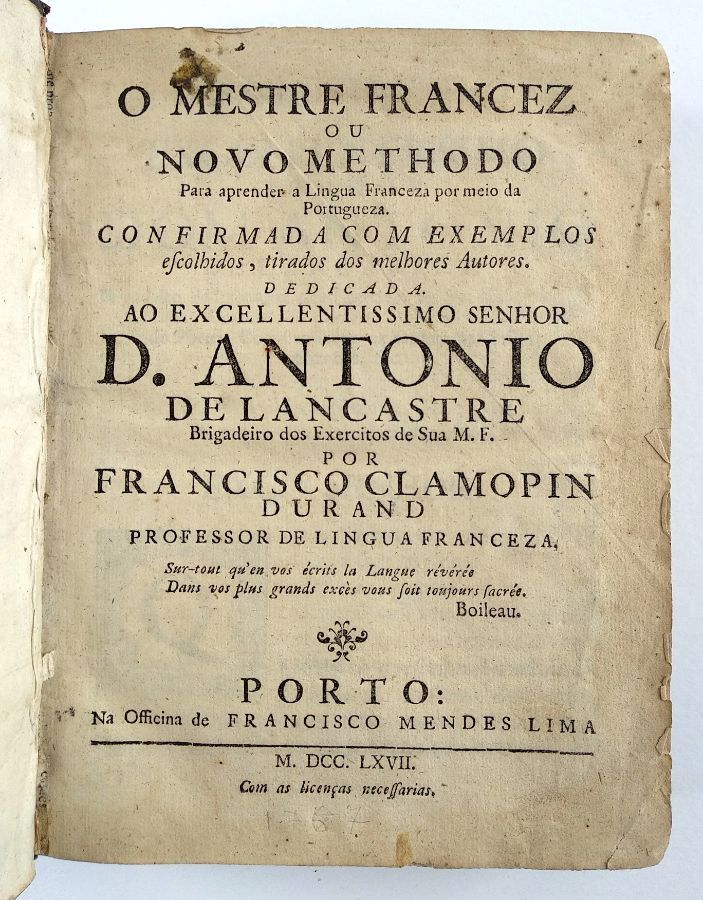 O Mestre Francês ou Novo Methodo para Aprender a Lingua Franceza por Meio da Portugueza – primeira edição (1767)