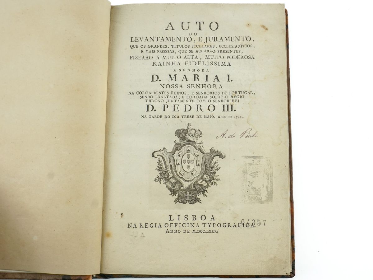 Auto do Levantamento , e Juramento Rainha D Maria I – 1780