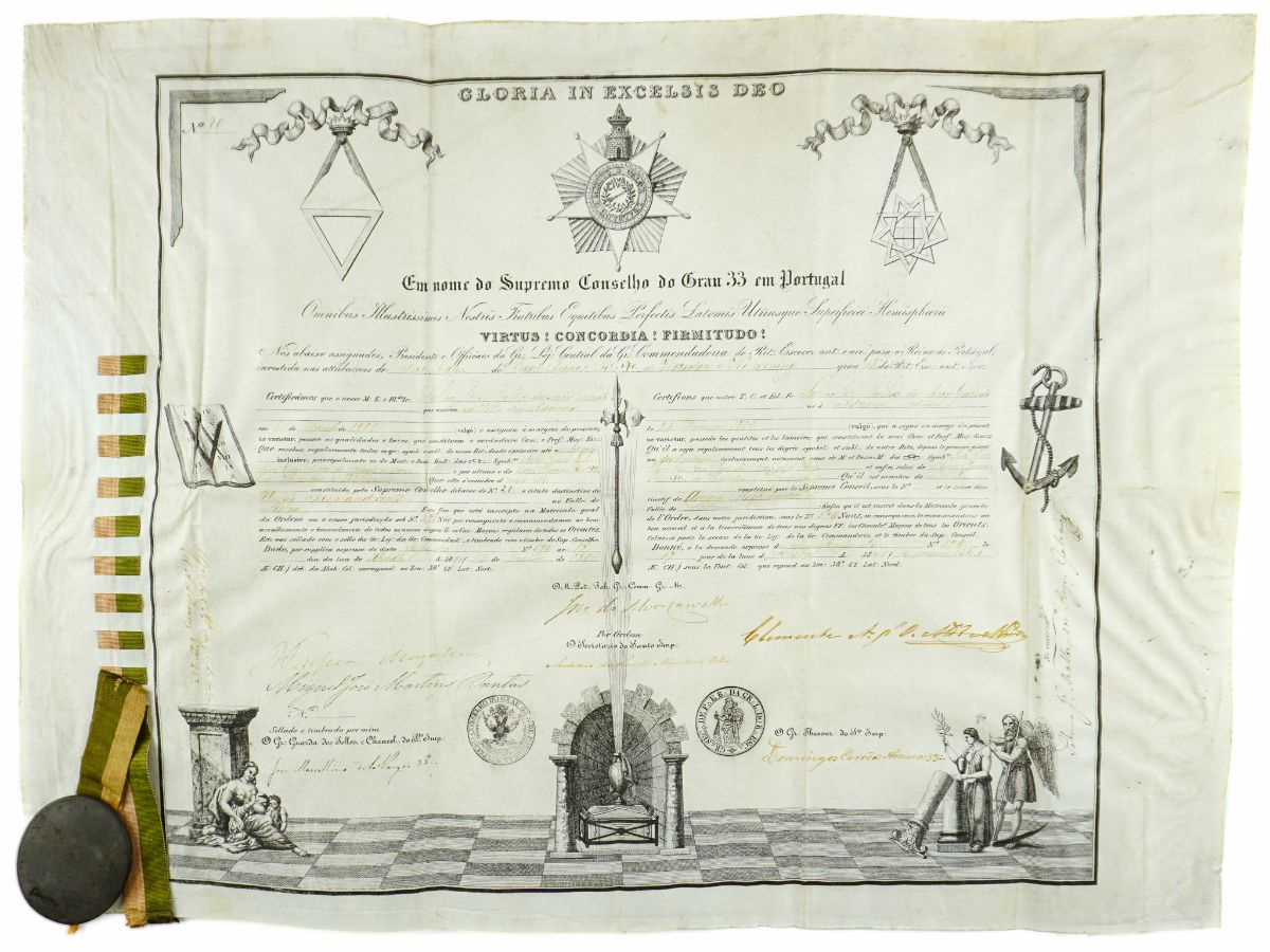 Diploma Maçonico –Supremo Conselho do Grau 33 em Portugal - 1822