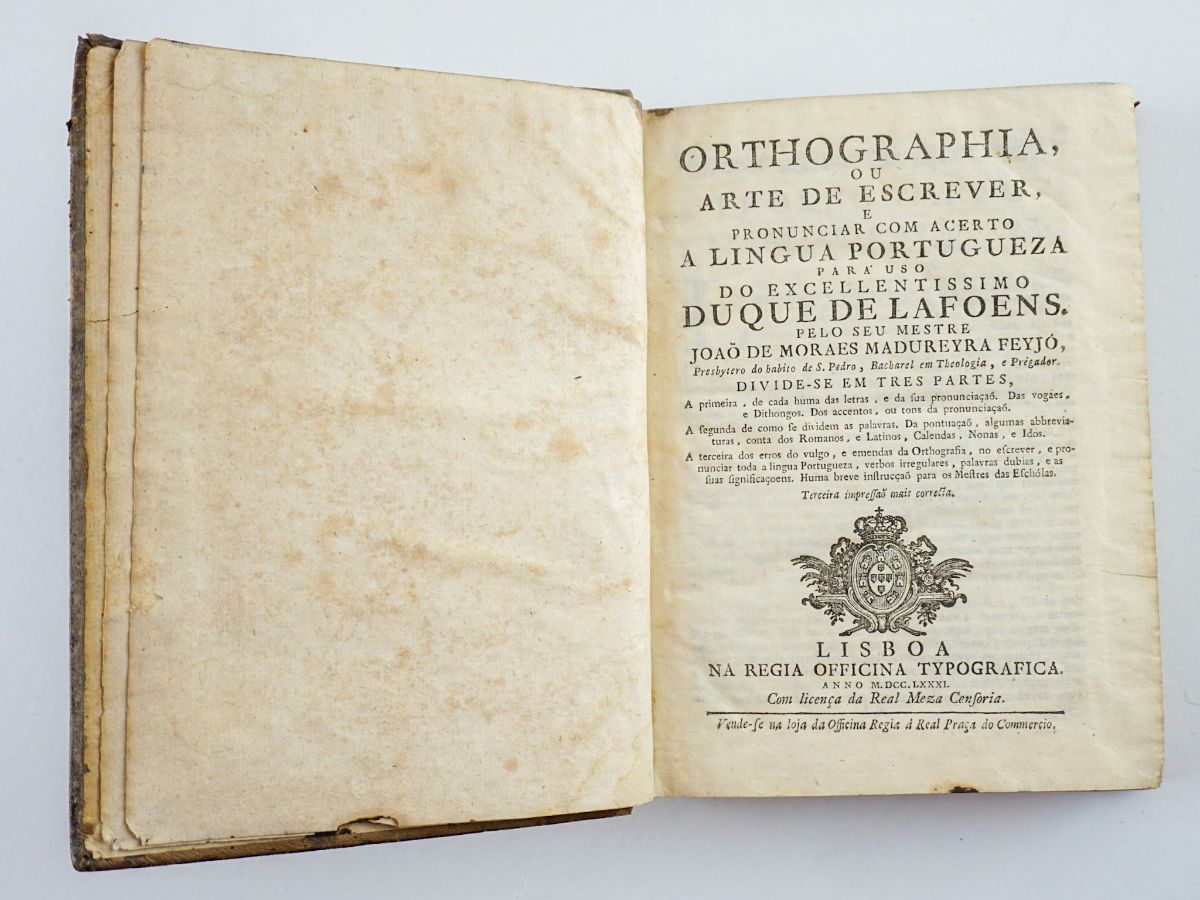 Orthographia ou Arte de Escrever a Lingua Portugueza – 1781 (edição de Lisboa)