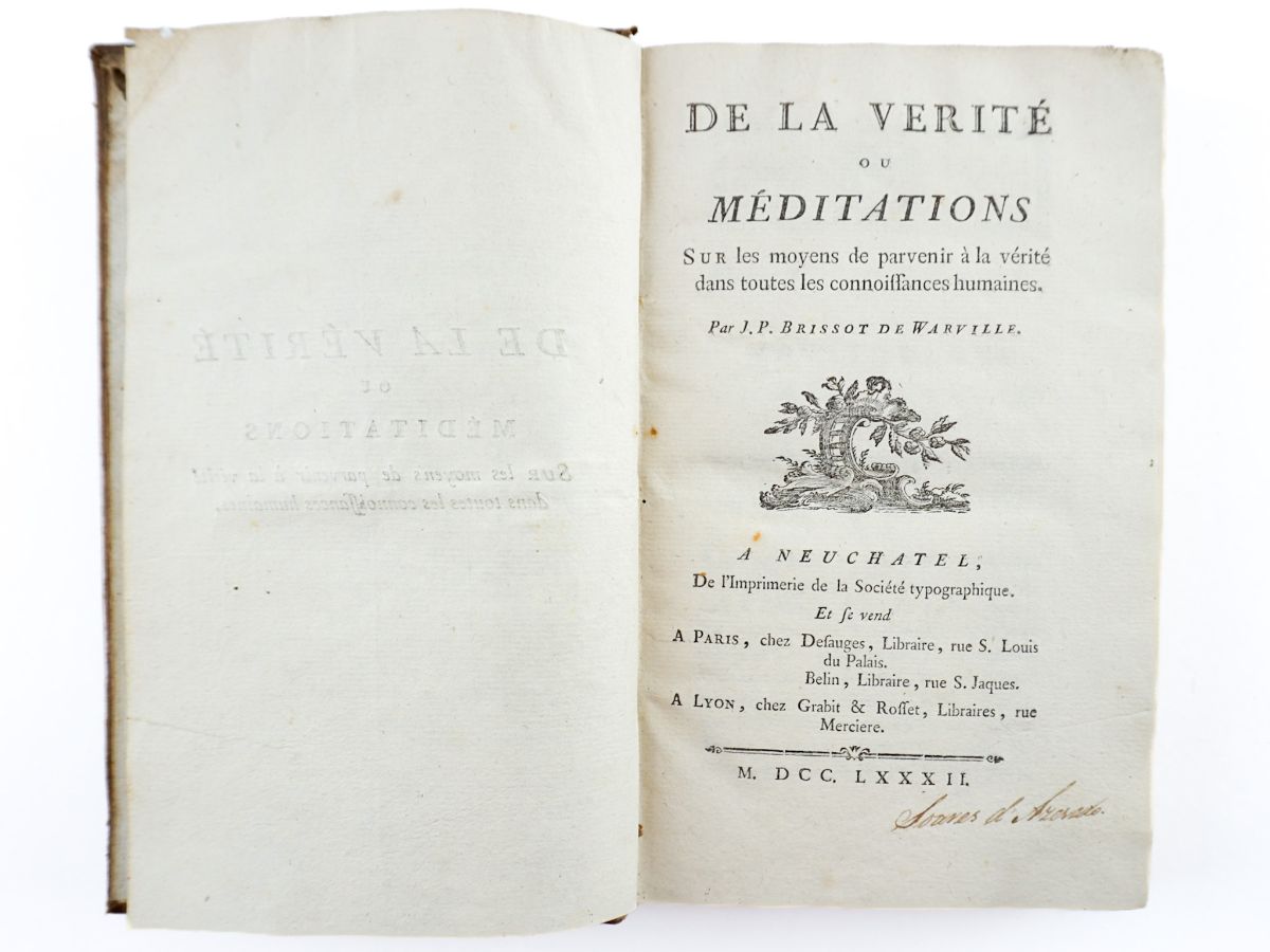 De la Verité ou Méditations – 1782 – rara primeira edição