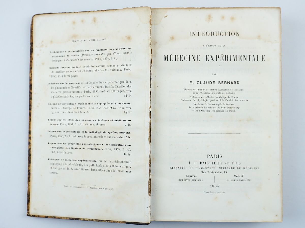 Claude Bernard – Introduction a l'Etude de la Medecine Experimentale (1865)