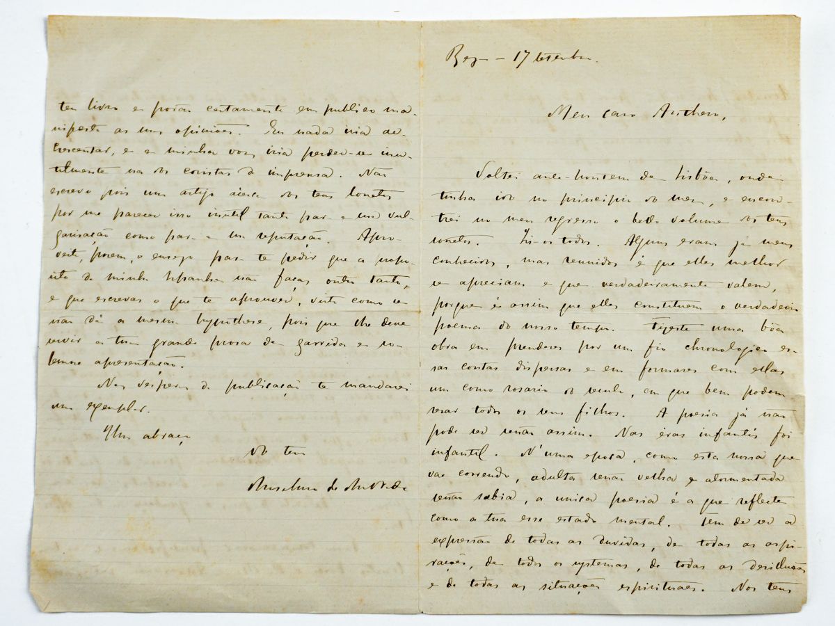 Carta do escritor, político e economista Anselmo de Andrade (1844 – 1928)