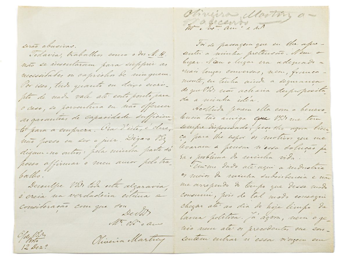 Carta do historiador Oliveira Martins (1845 – 1894) 