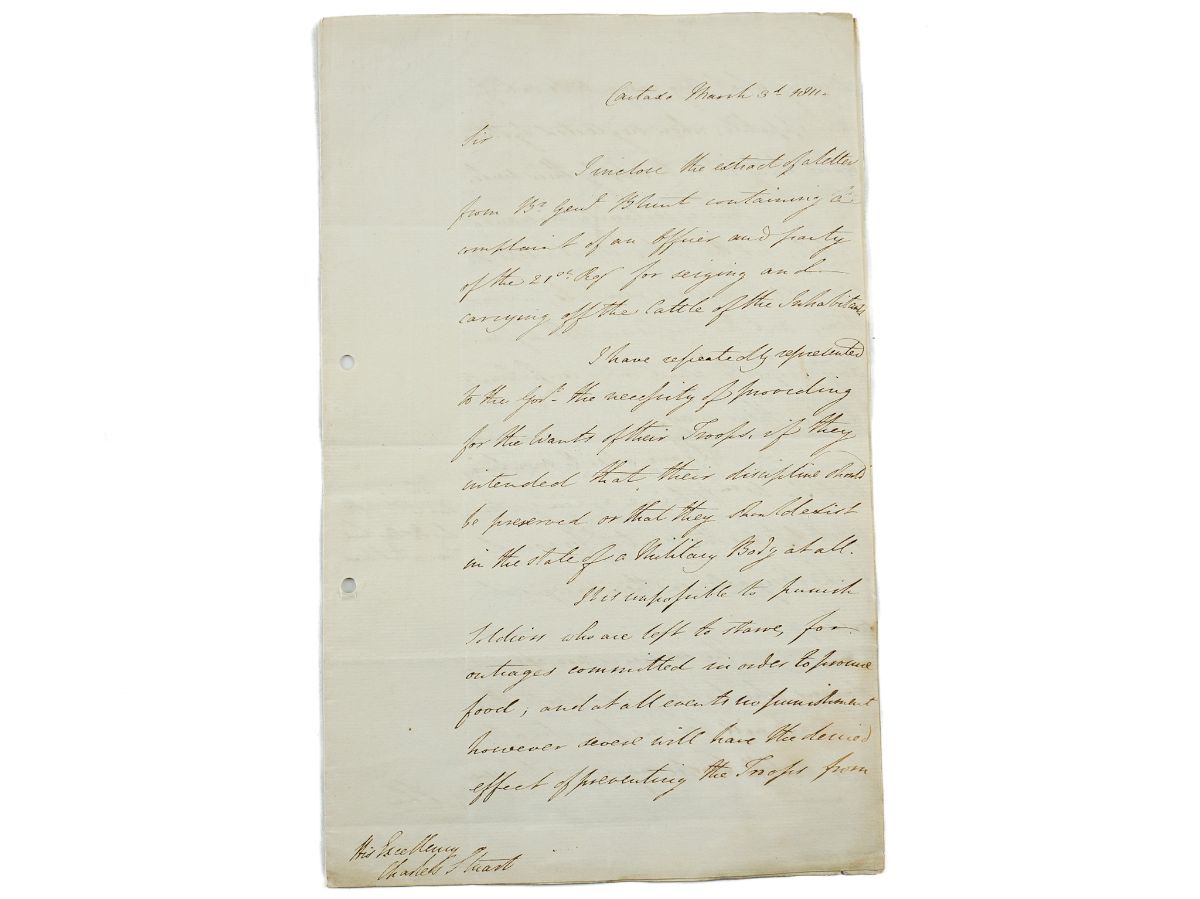 Carta autógrafa de Arthur Colley Wellesley, 1.º Duque de Wellington (1769 - 1852)