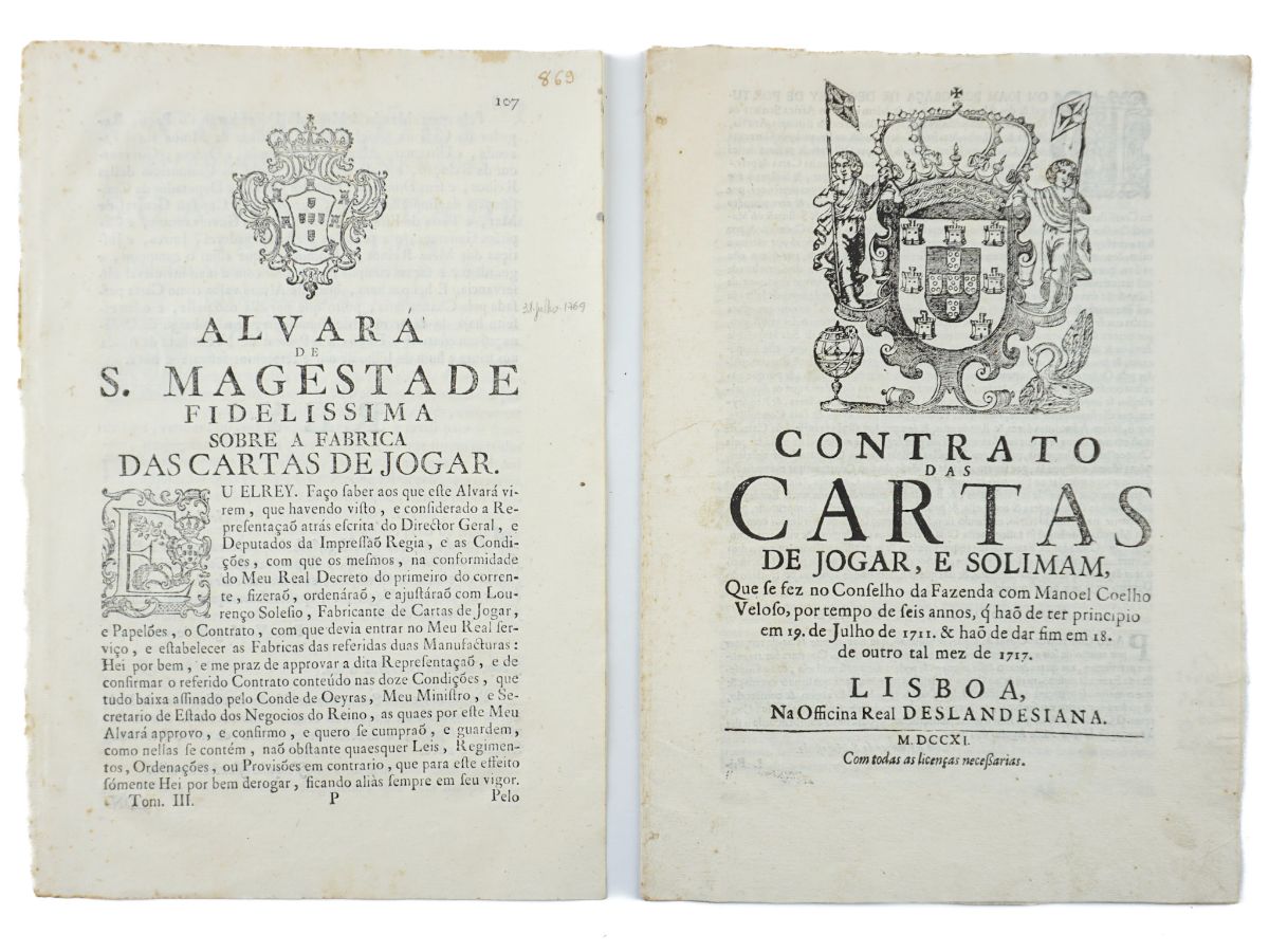 Raríssimas peças sobre cartas de Jogar 1706 - 1769