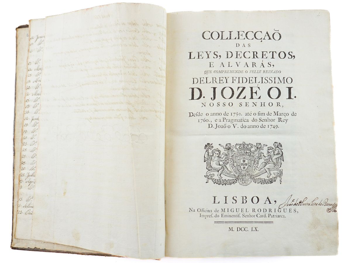 Colecção das leis, decretos e alvarás que compreende o feliz Reinado del Rei Fidelíssimo D. José o I (1760)