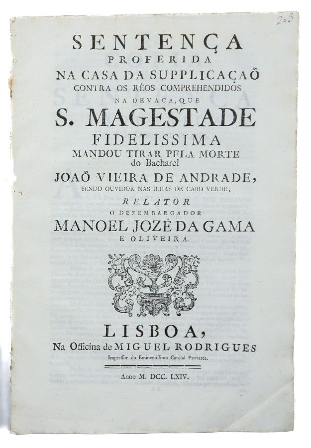 DOCUMENTO SOBRE O JULGAMENTO E SENTENÇA DOS ASSASSINOS DO OUVIDOR DE CABO VERDE (EPOCA POMBALINA).